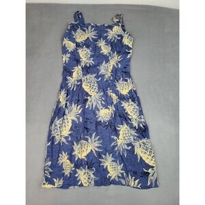 Iolani Hawaiian Aloha Sundress Small Blue AOP Tropical‎ Pineapple Tank Back Zip